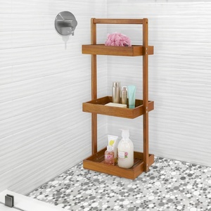 3-Tier Teak doccia Caddy Organizer angolo in piedi mensola maniglia da bagno cesto per <span class=keywords><strong>Shampoo</strong></span> Rack per bagno ufficio cucina di stoccaggio - Product Image 2