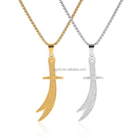 Pendentif Épée Scimitar Zulfiqar en Acier Inoxydable, Amulette Islamique Imam Ali Chia Ramadan Coran, Collier Bijou de Mode Personnalisé