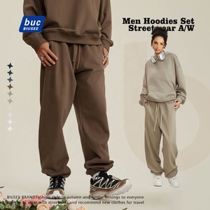 Sıcak satış ağır fransız Terry Sweatpants ve Hoodie seti özel Logo baskı erkek eşofman - Product Image 3