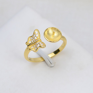 S925 Silver Butterfly Activity <b>Ring</b> Adjustable DIY <b>Pearl</b> Inlay Rose Gold Plated Open <b>Ring</b> with 9-10 Accessories Tray New 106 - Product Image 4