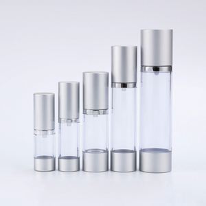 5ml 10ml 15ml 20ml 30ml 50ml luxury silver gold aluminum cosmetic spray airless dispenser pump frosted plastic bottle