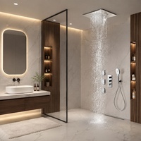 Mitigeur de douche thermostatique pour plafond, finition chromée, surface polie, cartouche céramique, commande monocommande, jet carré