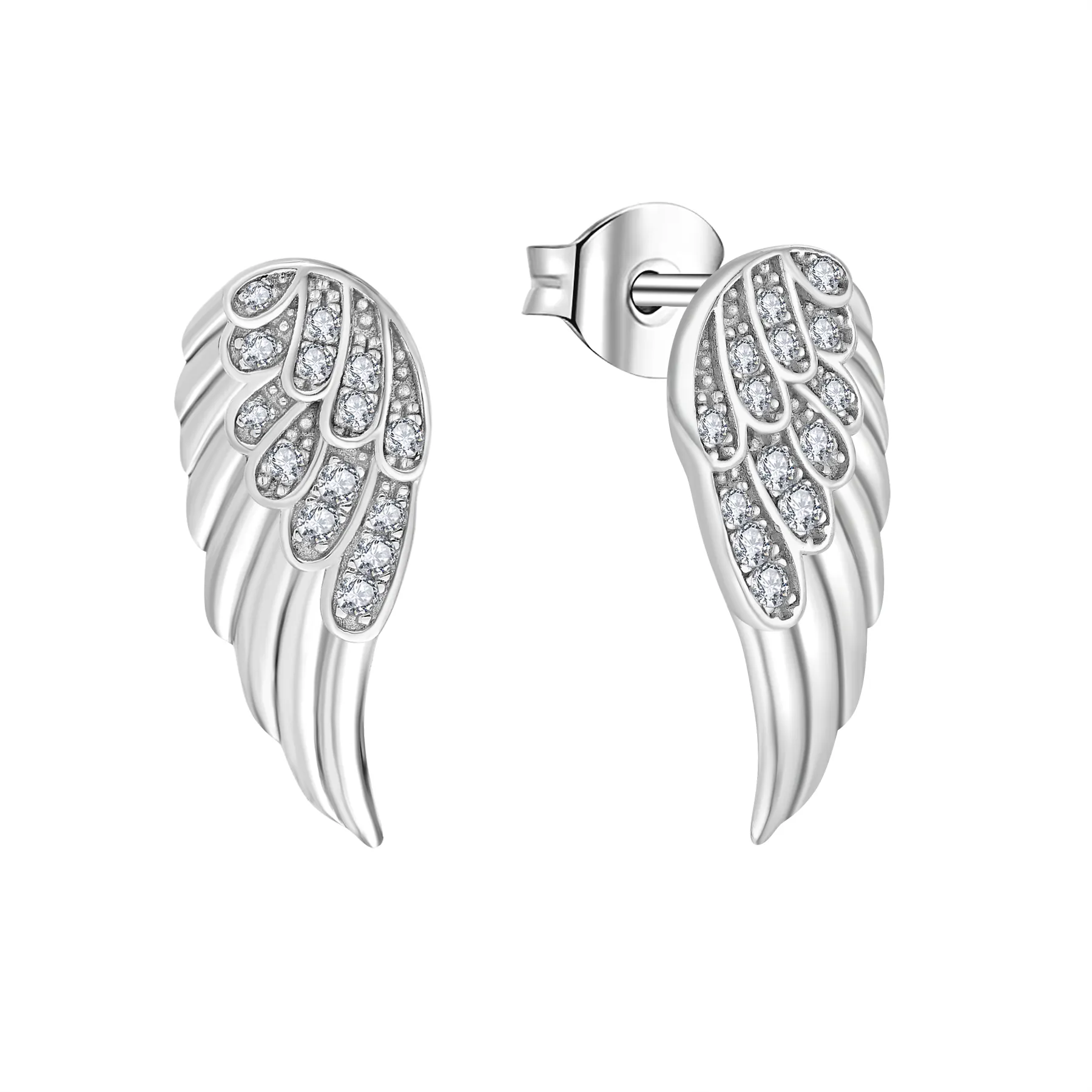 Hot Koop S925 Zilveren Oorbel Custom Rhodium Plated Zircon Cz Christmas Gift Angel Vleugels Oorbel