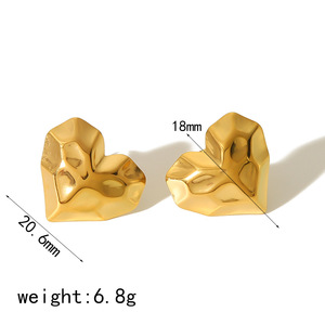 Pendientes de Botón en Forma de Corazón, Chapados en Oro de 18K, Diseño Plegado, Joyería de Regalo, Accesorios de Moda - Product Image 4