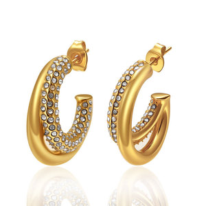 Vintage Wholesale Custom 316L Stainless Steel 14k 18k PVD Gold Plated Jewelry Fashion Zircon <b>Hoop</b> Designer Cc <b>Earrings</b> for Women - Product Image 4