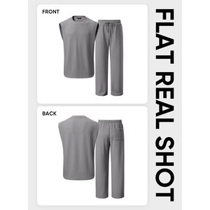 FOXA Men 2 Piece Set Sleeveless Tank Baggy Pants Knitted Stretch Breathable Casual Streetwear HipHop Outfit - Product Image 6