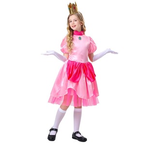 Ensemble de robe de princesse Peach pour enfants avec couronne et gants pour fête d'Halloween, spectacle sur scène, printemps 2025 - Product Image 5