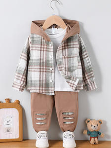 Осенне-зимнее хлопковое пальто в клетку с капюшоном для мальчиков - Product Image 3