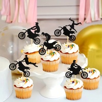 Décoration de gâteau d'anniversaire pour garçon sur le thème du motocyclisme noir, avec figurine de moto tout-terrain et thème sportif tout-terrain