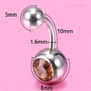 Clous de <span class=keywords><strong>piercing</strong></span> pour <span class=keywords><strong>nombril</strong></span> à double pression bon marché, pierres Belez, vente en gros d'usine, acier inoxydable, couleurs de pierres, bijoux pour le corps - Product Image 2