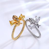 Fashon rotatif cristal naturel zircone mignon abeille anneau femmes réglable rotatif abeille bague en or bijoux pour femmes