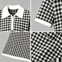 Robe chemise mi-longue pied-de-poule noire et blanche pour femme - Robe décontractée formelle à demi-manches boutonnée sur le devant