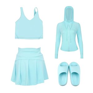 Customised Logo Women's Slim-Fit Stretch Sports Yoga Skirt,bell-bottoms, U-Neck Tank <b>Top</b> and Slippers Four-Piece Set - Product Image 2