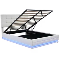Lit de rangement rembourré de luxe avec base LED et fonctionnalité de levage