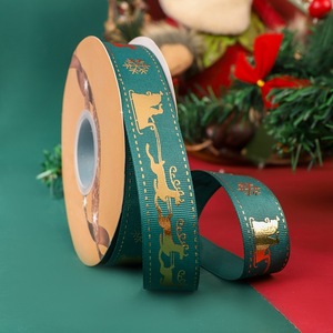 Nastro Natalizio Personalizzato in Poliestere 2,5cm con Stampa in Lamina d'Oro, Motivi di Buon Natale, Fiocchi di Neve e Renne - Product Image 5