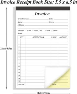 Carnet de factures autocopiantes personnalisé à 2 feuillets avec couverture enveloppante pour les entreprises de vente au détail et de services, vente en gros B2B - Product Image 4