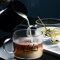 Tasse à café décorative grand verre en gros bière lait boire clair moderne fait à la main tasse en verre tasses classiques fête poignée 100