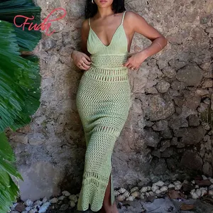 Fuda C147 Mới Dệt Kim Bãi Biển Crochet Bikini Bìa UPS Bìa Up Maxi Dress Áo Dài Ăn Mặc