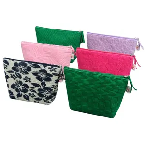 Promotional Gift Terry Towel Makeup Bag Custom Logo Toweling Beauty Bag Jacquard Toweling Makeup Brushes Storage Pouch