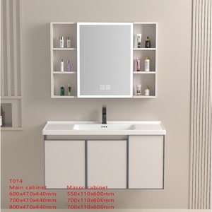 Mueble de Baño de Aluminio Gris de 80x47cm con Espejo Inteligente y Lavabo de Cerámica de una Pieza - Product Image 4
