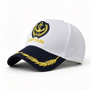 Gorra de Béisbol Estilo Capitán con Bordado de Ancla Náutica, Dos Tonos Azul Marino y Blanco, Visera Curva Ajustable, Gorra de Vela para Yates - Product Image 4