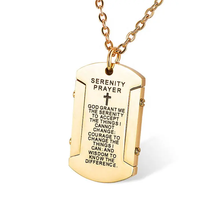 Wholesale Fashion Stainless Steel 18K Gold Plated Prayer Engraved Dog Tags Mens Pendant Jewelry