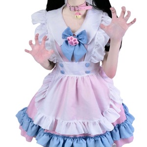 Vestido de Sirvienta Talla Grande, Estilo Lolita Rosa y Azul, con Lazo, Delantal con Diseño de Pata de Gato, Falda en Línea A, Cintura Natural, Cuello Peter Pan, Tallas S a 4XL - Product Image 5