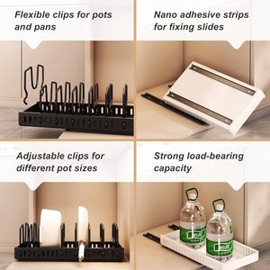 Organisateur réglable sous le meuble 8 séparateurs Organisateur de casseroles et de casseroles en métal noir - Product Image 5