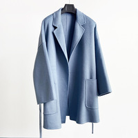 Manteau long en cachemire double face pour femme, style vintage, ceinturé, épais et chaud, pour l'hiver