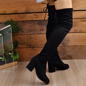 Botas de tacón grueso de PU con estampado de cuero genuino para mujer, estilo western, de moda de invierno, transpirables, negras, elegantes, por encima de la rodilla. - Product Image 6