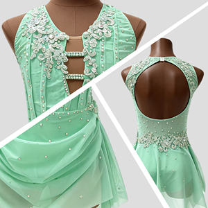 ชุดการแสดงบัลเลต์สีเขียวมิ้นท์ ชุดเต้นรำบนเวทีแบบไม่มีแขนเสื้อ ประดับด้วยลูกปัด แต่งลูกไม้ กระโปรงแบบจับจีบ สำหรับผู้หญิงและผู้ใหญ่ - Product Image 2