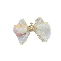 Barrette latérale en tulle et strass avec nœud couronne tridimensionnel pour enfants et filles, accessoires de cheveux de mariage