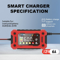 Chargeur de batterie portable professionnel 6A 12V pour voiture et moto, entretien automatique intelligent, service OEM