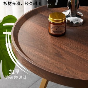 Wood <b>Round</b> Coffee <b>Table</b> With Gold Metal Legs Modern Living Room <b>Side</b> <b>Table</b> For Sofa Area - Product Image 4