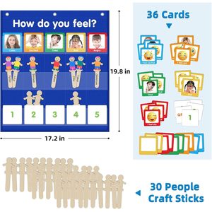 Tabla de Bolsillos de Emociones con 36 Tarjetas para el Aprendizaje de las Emociones en Niños de 4 a 6 Años, Regulación Social y Emocional en el Aula - Product Image 3