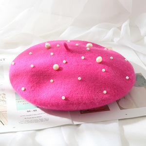 Vente de gros Béret femme hiver en laine avec perles à la mode personnalisée - Product Image 4
