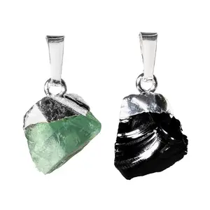 Natural Raw Obsidian Healing Crystal Charms Prosperity Stone Fluorite Chakra Gemstone Pendant