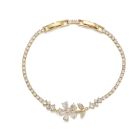 Bracelet Fleur et Branche 5A en Gros, Plaqué Or 14K, Feuille Multicolore, Double Boucle, Pulsera Mujer pour Usage Quotidien, Bracelet Tendance