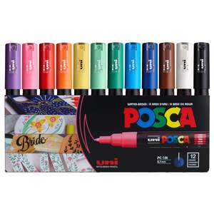 PC 1M 12 Colors <strong>Uni</strong> Posca <strong>Paint</strong> <strong>Marker</strong> Pens Set, POSCA Acrylic <strong>Markers</strong> - Extra Fine Point - Set of 12 for DIY Craft Art Supplies - Product Image 1