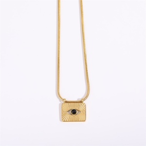Collier pendentif œil porte-bonheur rectangulaire en acier inoxydable plaqué or 18 carats avec chaîne à maillons, cadeau pour femme pour mariage, anniversaire, fiançailles, fête - Product Image 5