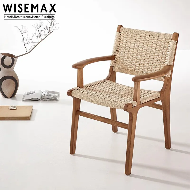 WISEMAX мебель Wabi-Sabi средневековое кресло для кухни, мебель из плетеной веревки, деревянный стул для столовой, стул для ресторана
