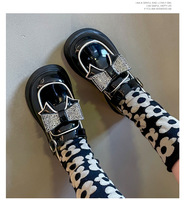 Chaussures de princesse à nœud papillon pour filles, nouvelle collection printemps 2026, style britannique, en cuir noir, fermeture velcro, antidérapantes, pour spectacles scolaires