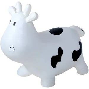 White Cow Bouncer with Hand Pump Inflatable Space Hopper Ride-on Bouncy Animal