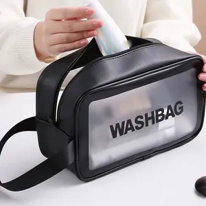 H013 Custom Wholesale Bolsas Sac PU PVC Transparent Cosmetic Bag Clear Travel Toiletry Wash Large Makeup Storage Bags Waterproof