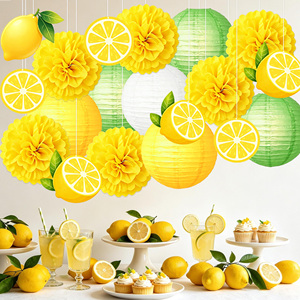 Kit de Decoración para Fiesta de Graduación Amarillo Verde Limón, Linterna de Papel con Forma de Flor, Recortes de Limón, Decoración para Mesa Interior para Baby Shower - Product Image 2