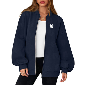 Vente en gros de sweat-shirts surdimensionnés pour femmes avec fermeture éclair, logo brodé personnalisé, épaules tombantes, en polaire, veste à fermeture éclair intégrale, vêtements d'automne - Product Image 2