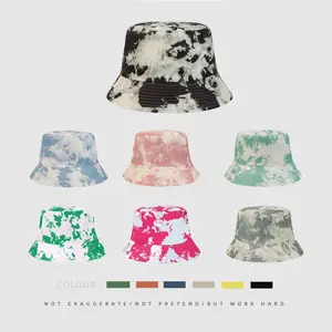 하이 퀄리티 인쇄 패턴 타이 염색 어부 모자 양면 더블 분지 모자 야외 버킷 모자