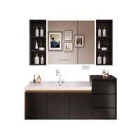 Ensemble de meubles de salle de bain en aluminium alvéolé étendu avec miroir mural, vasque monobloc en céramique, meuble-lavabo et armoire latérale