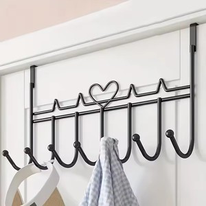 7Hook Heart-Shaped Door <b>Hooks</b> Punch-free Hanging Clothes Storage Rack Bedroom Kitchen Bathroom Organizer Storage Accessories - Product Image 1