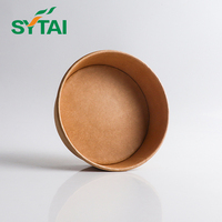 Bol en papier kraft biodégradable avec couvercle, revêtement PLA à base d'eau, jetable, 500ml, 750ml, 1000ml, 1100ml, 1300ml